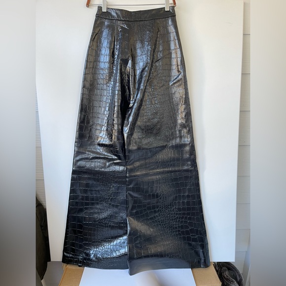 ELLERY WOMENS CONEY ISLAND CROC EMBOSSED WIDE LEG LAMBSKIN LEATHER PANTS SIZE 6 - Picture 7 of 12